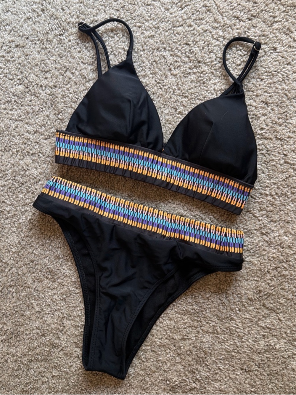 Black Bikini with Mulitcolor trim Size Small
